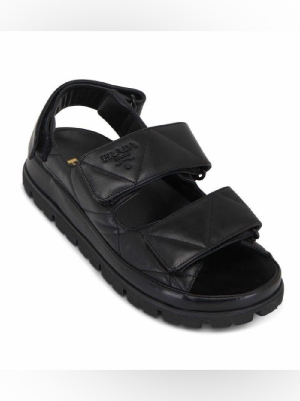 Prada Black Quilted Leather Velcro Strap Sandal